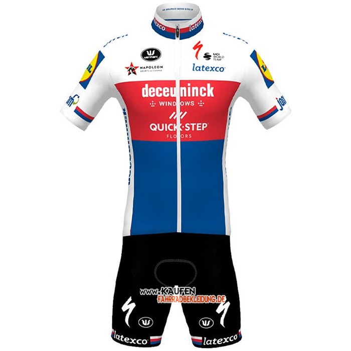 2021 Deceuninck Quick Step Kurzarmtrikot und Kurze Tragerhose Campione Repubblica